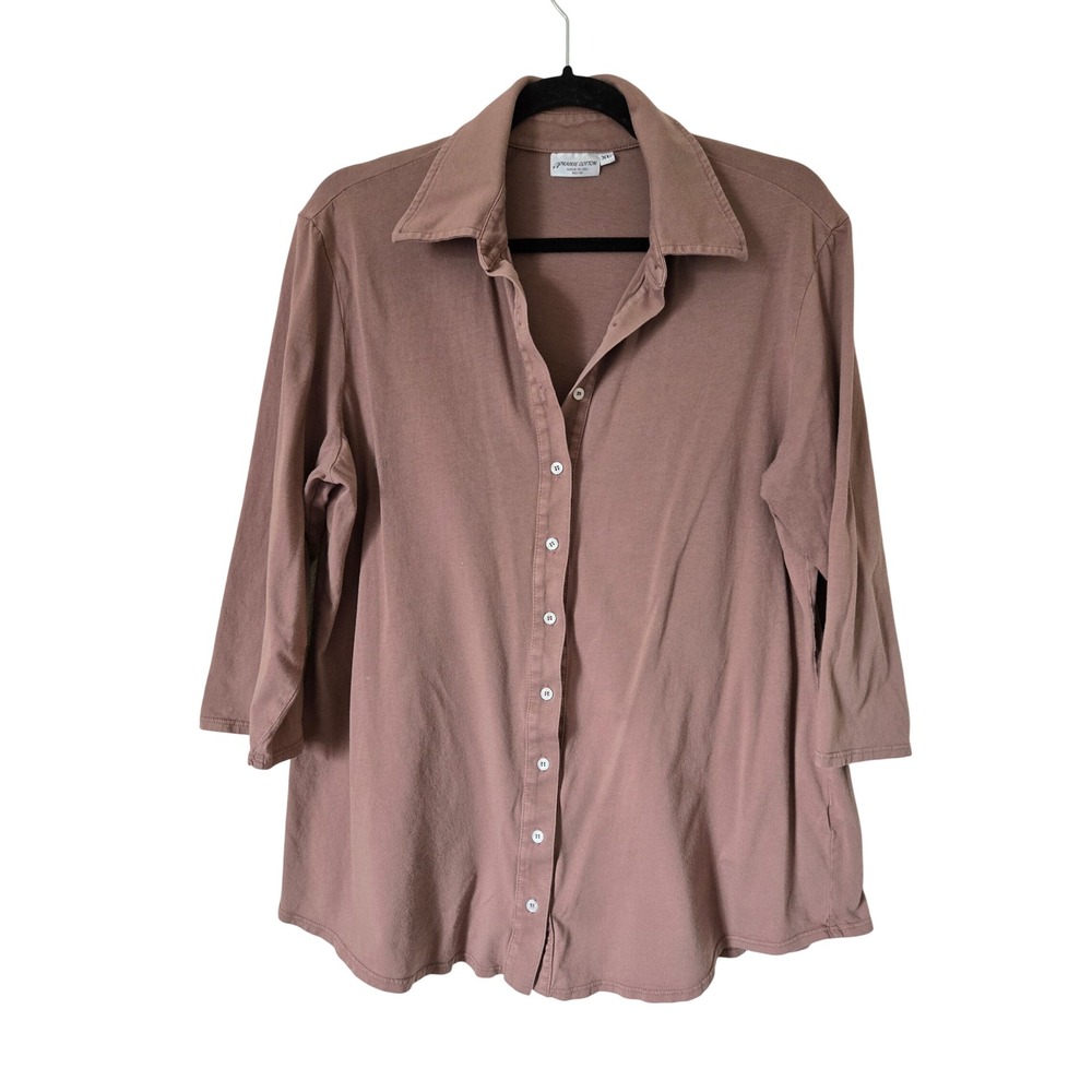 Prairie Cotton Womens XL 100% Cotton 3/4 Sleeve Top Relaxed Tunic Brown
